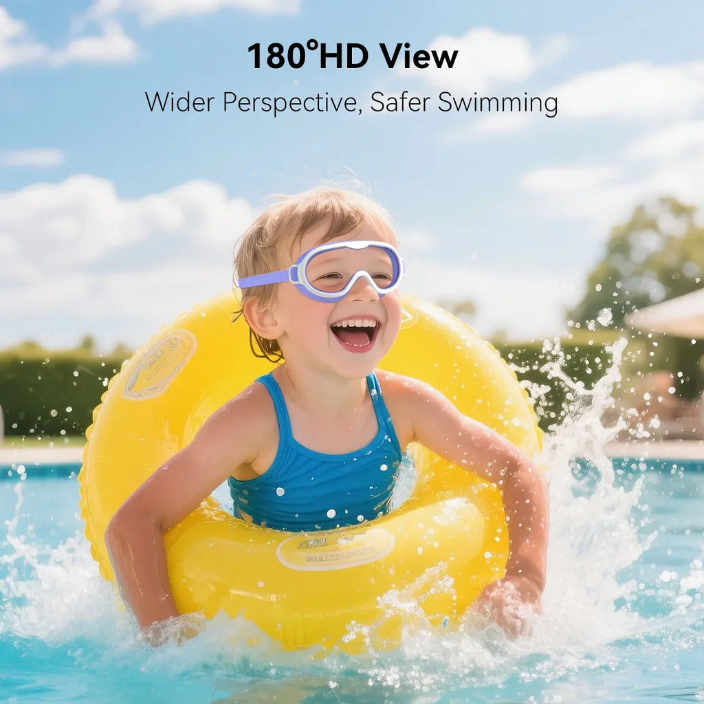 Swimming Goggles for Kids Large Frame Wide View Anti Fog Anti UV No Leaking Waterproof Quick Adjustable Soft Fit Age 3 15