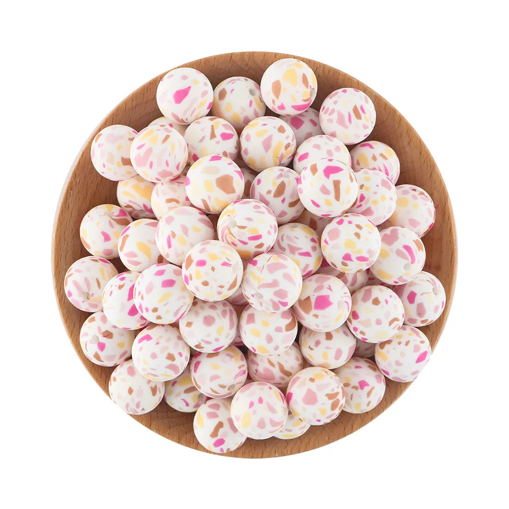 10Pcs/lot Printed Silicone Beads 15mm Round Leopard Terrazzo Dalmatian Camo Silicone Beads For Jewelry Making DIY Accessories