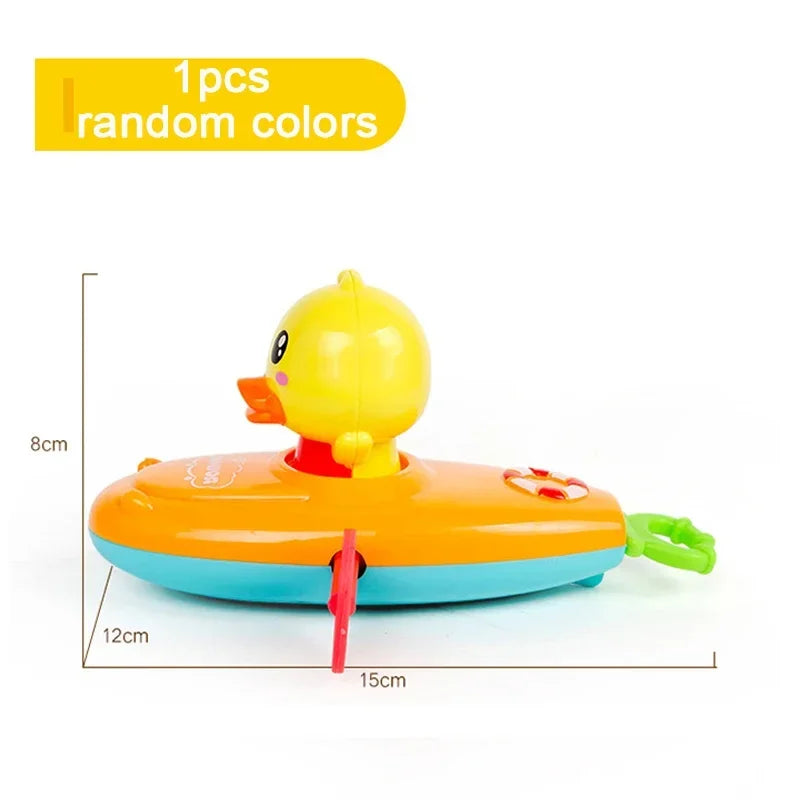 1 pcs Cute Cartoon Duck Bath Toys Classic Water Toy Back Rowing Boat  Baby Bathing Swim Duck Chain Clockwork Toy for Children