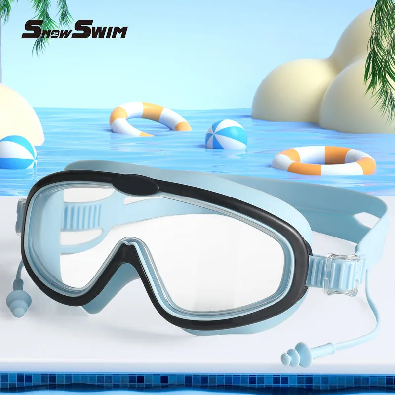 Swimming Goggles for Kids Large Frame Wide View Anti Fog Anti UV No Leaking Waterproof Quick Adjustable Soft Fit Age 3 15