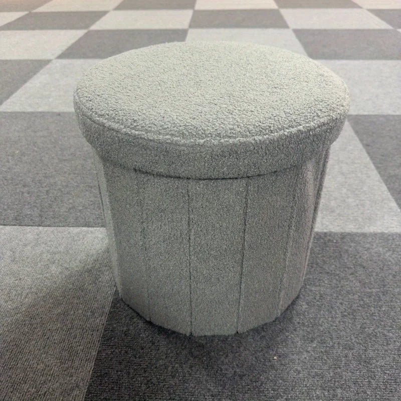 Creative Round Bucket Teddy Leather Stool Soft Fabric Ottoman Bench Home Makeup Chair with Storage