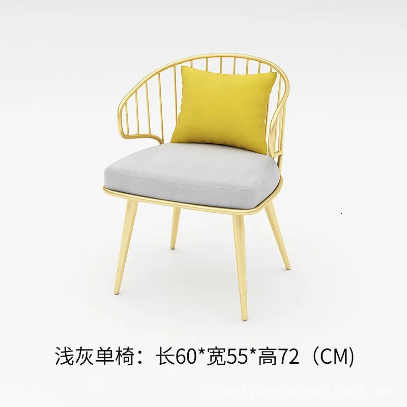 Nordic wrought iron back armrest dining chair light luxury simple Internet celebrity gold manicure makeup chair restaurant