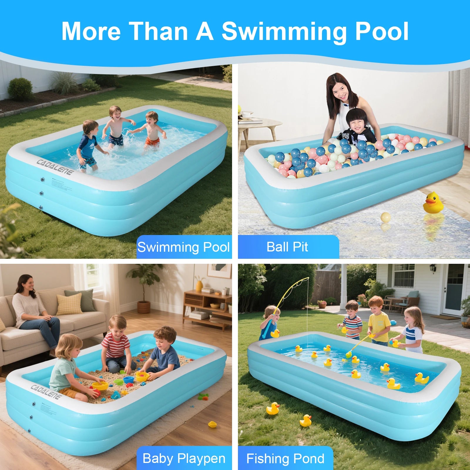 Inflatable swimming Pool for Kids and Adults,120" X 72" X 22" Family Large kiddie Blow Up Pool for Outdoor,Backyard,Garden