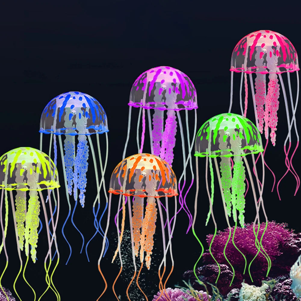 1PC Aquarium Decoration Silicone Transparent Fluorescent Jellyfish Coral Silicone Artificial Jellyfish