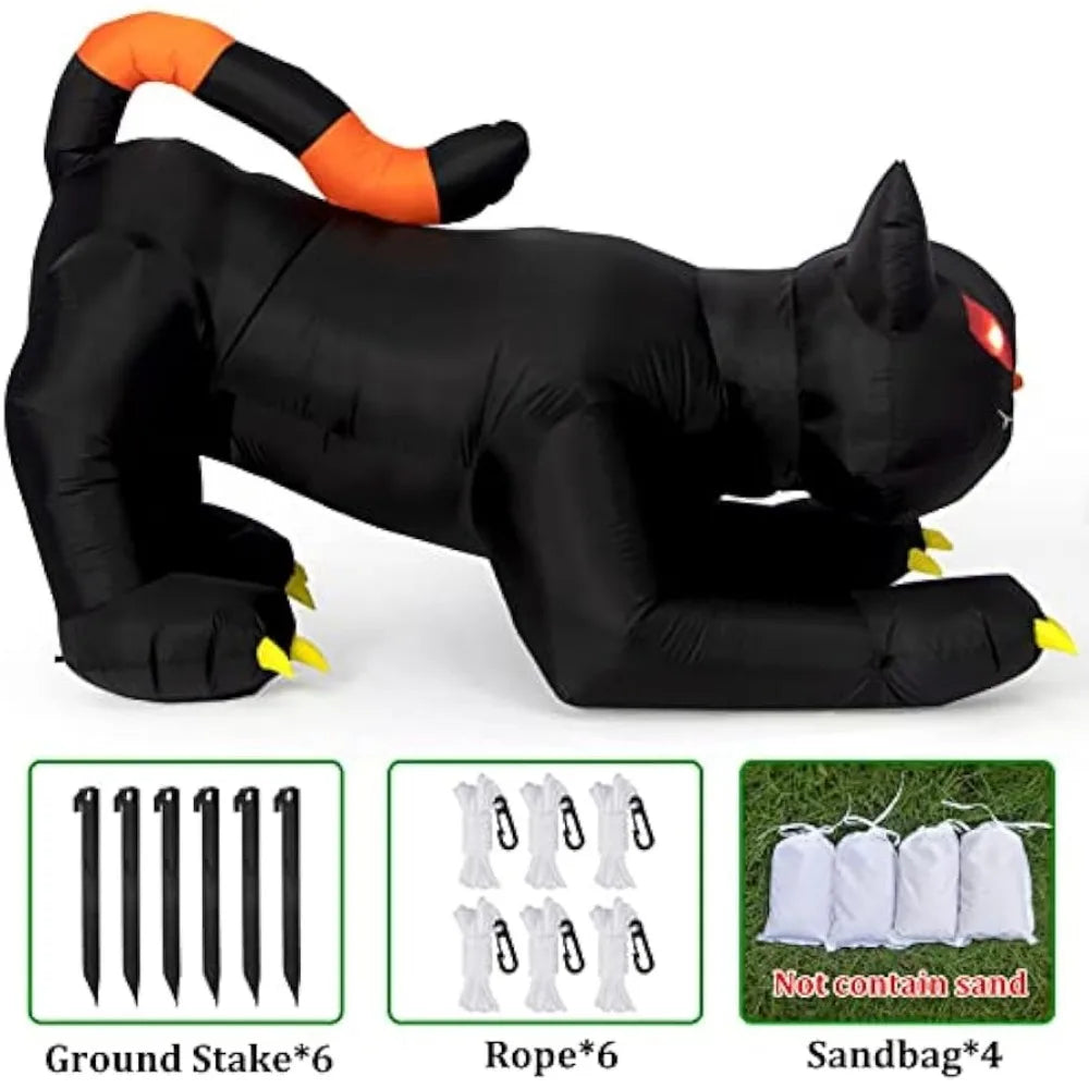 1.8M Black Cat  Halloween Inflatable Decoration Built-in LED Lights Inflatable Model Outdoor Ornament Party Garden Decor