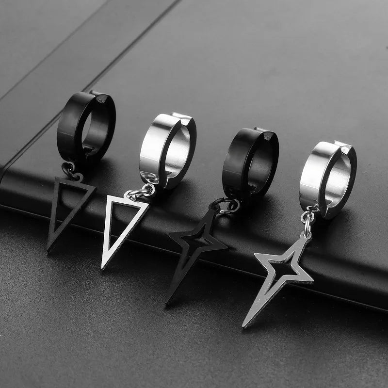 1 Pcs New Clip On Hoop Earrings For Men Women Stainless Steel Fake Non Piercing  Earring Without Ear Holes Black Huggie Hoop