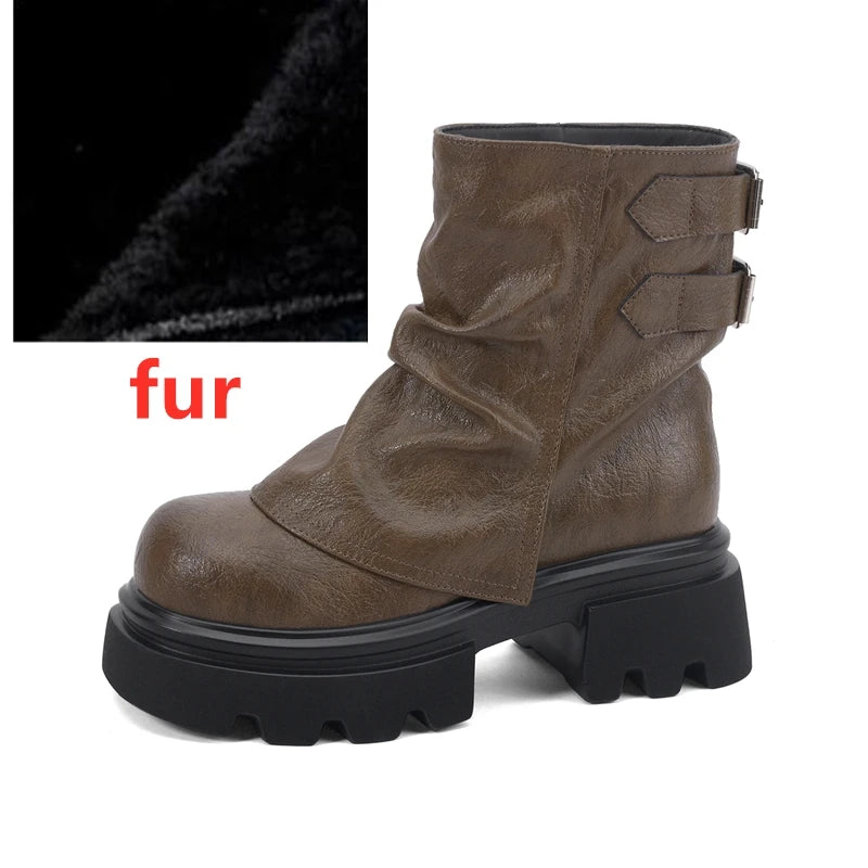 2025 New Women's Trouser Boots Thick-soled Square-toe Women Ankle Boots Large-Size Vintage Fashion Motorcycle Boots female