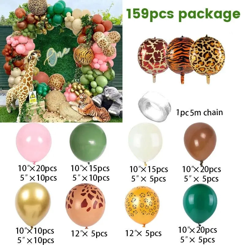 1Set, Safari Park Jungle Balloon Flower Arch Set Tropical Theme Party Supplies Birthday Wedding Graduation Gold White Decoration