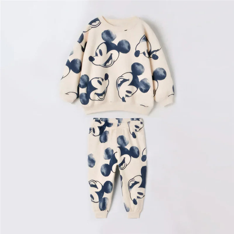 2024 Fashion Mickey Mouse Printed Tracksuits for Kids Cotton Round Neck Sweatshirt + Pant 2Pcs Baby Boys Girl Clothes Set