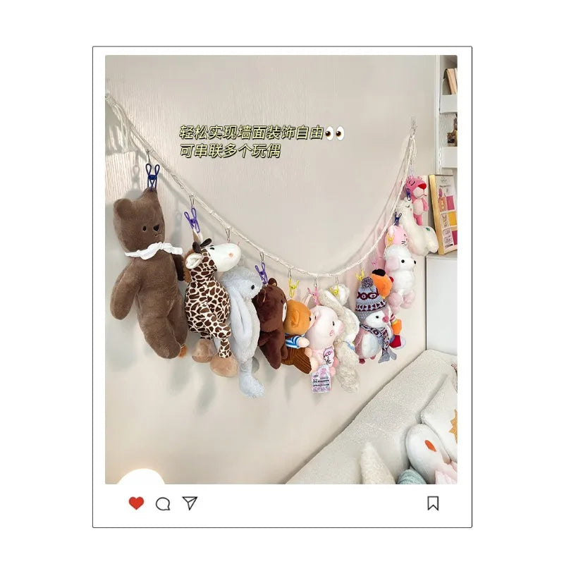 Doll on the wall storage lanyard plush toy grab doll display mesh pocket hanging bag bedside doll storage artifact