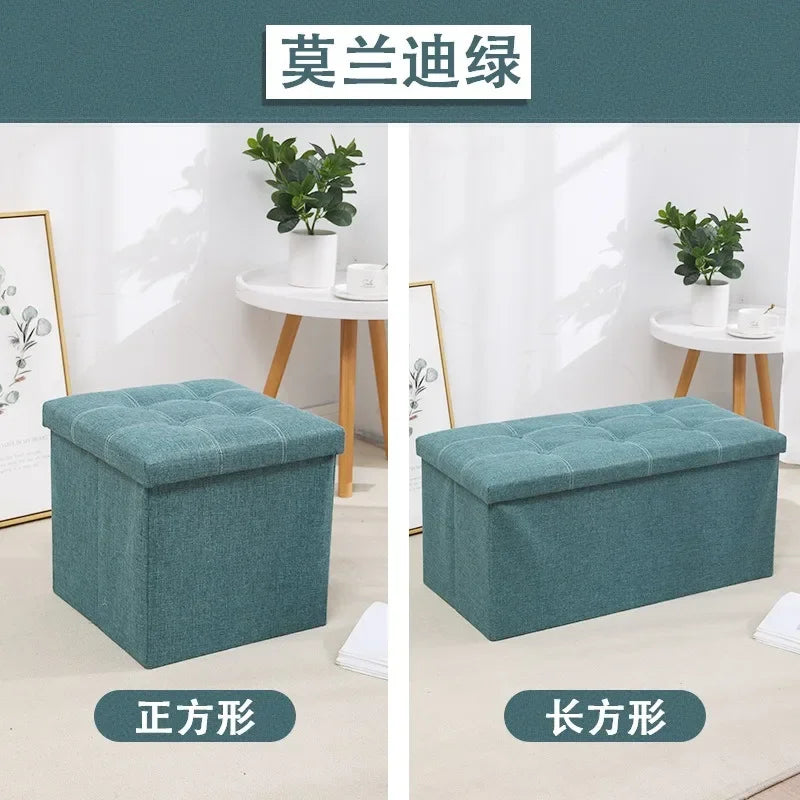 Home cotton and linen storage stool, multifunctional folding storage box, shoe changing stool, seat mat, long storage stool