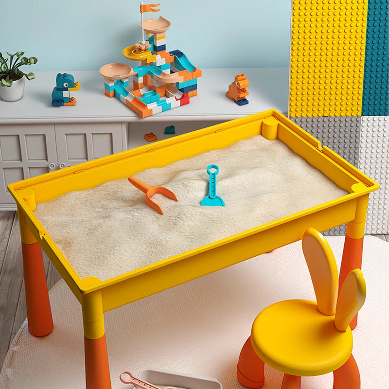 Activity Water Table 5-in-1 Kids Toys and Chair Set with 143pcs Large Marble Run DIY Building Block for Kids Ages 3+