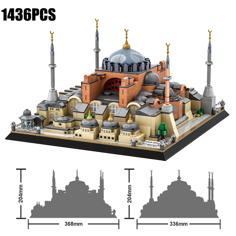 1436Pcs Istanbul, Turkey Hagia Sophia Building Blocks Kit Historic Dome Monument Model bricks Sets Decoration Toys Kids Gifts