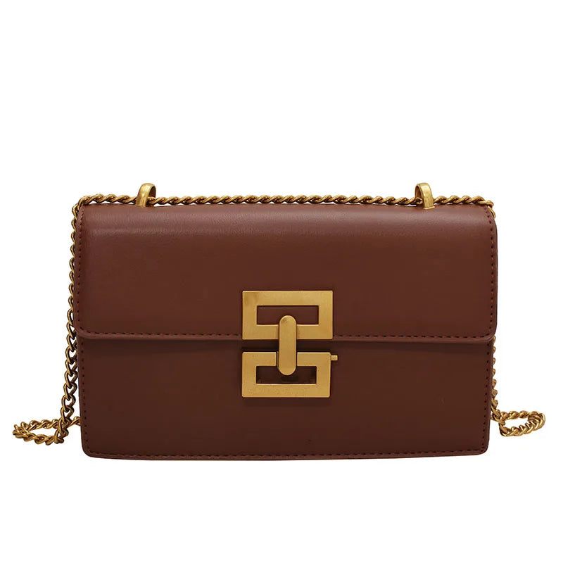 1pcs ladies pure color pu chain shoulder bag fashion lock middle compartment square bag suitable for mobile phone wallet dating gift