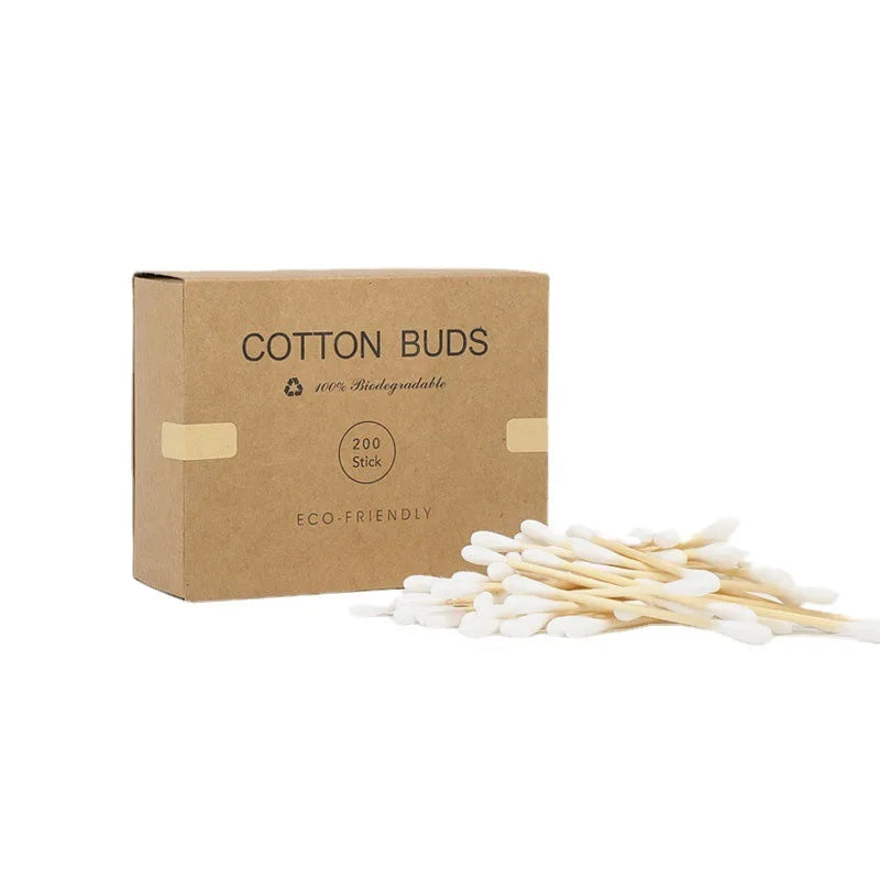 200 Bamboo Wood Paper Plastic Sticks Cotton Swabs, Kraft Paper Box Cotton Swabs, Disposable Hygiene Products