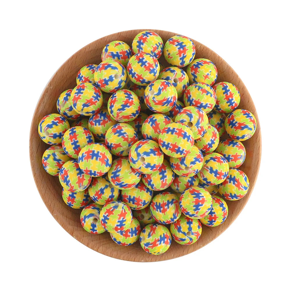 10Pcs/lot Printed Silicone Beads 15mm Round Leopard Terrazzo Dalmatian Camo Silicone Beads For Jewelry Making DIY Accessories