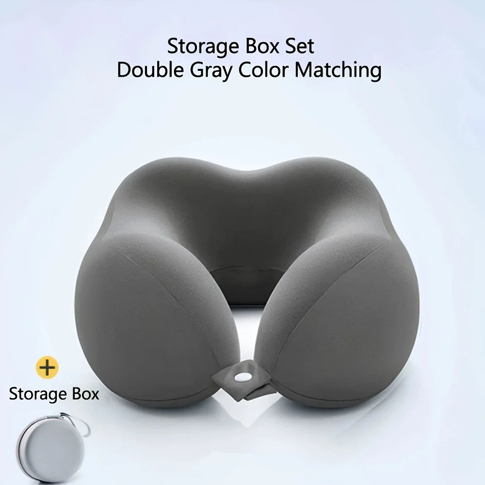 Comfortable U-shaped neck pillow with storage bag – ideal for travel, napping, and office use