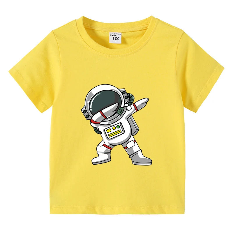 2025 New Kids Clothing Fashion Spaceman Graphic Short Sleeve T-Shirt 3-10Years Children Boy O-Neck Tops Tee Kids Summer Clothes