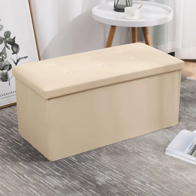Home cotton and linen storage stool, multifunctional folding storage box, shoe changing stool, seat mat, long storage stool
