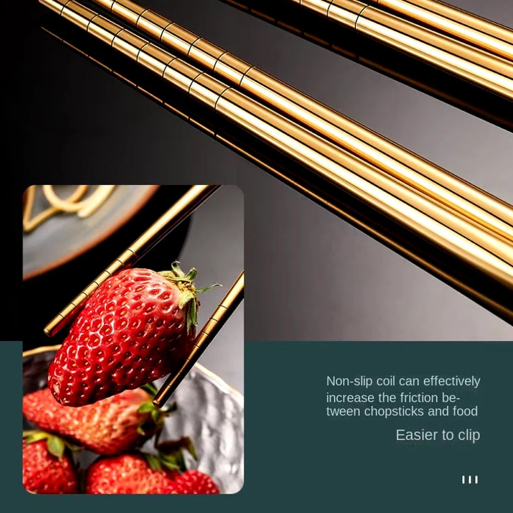 4pcs Household Black Gold Cutlery Set Chopsticks Spoon  Gold Stainless Steel Kitchen Dinnerware Set Tableware Set
