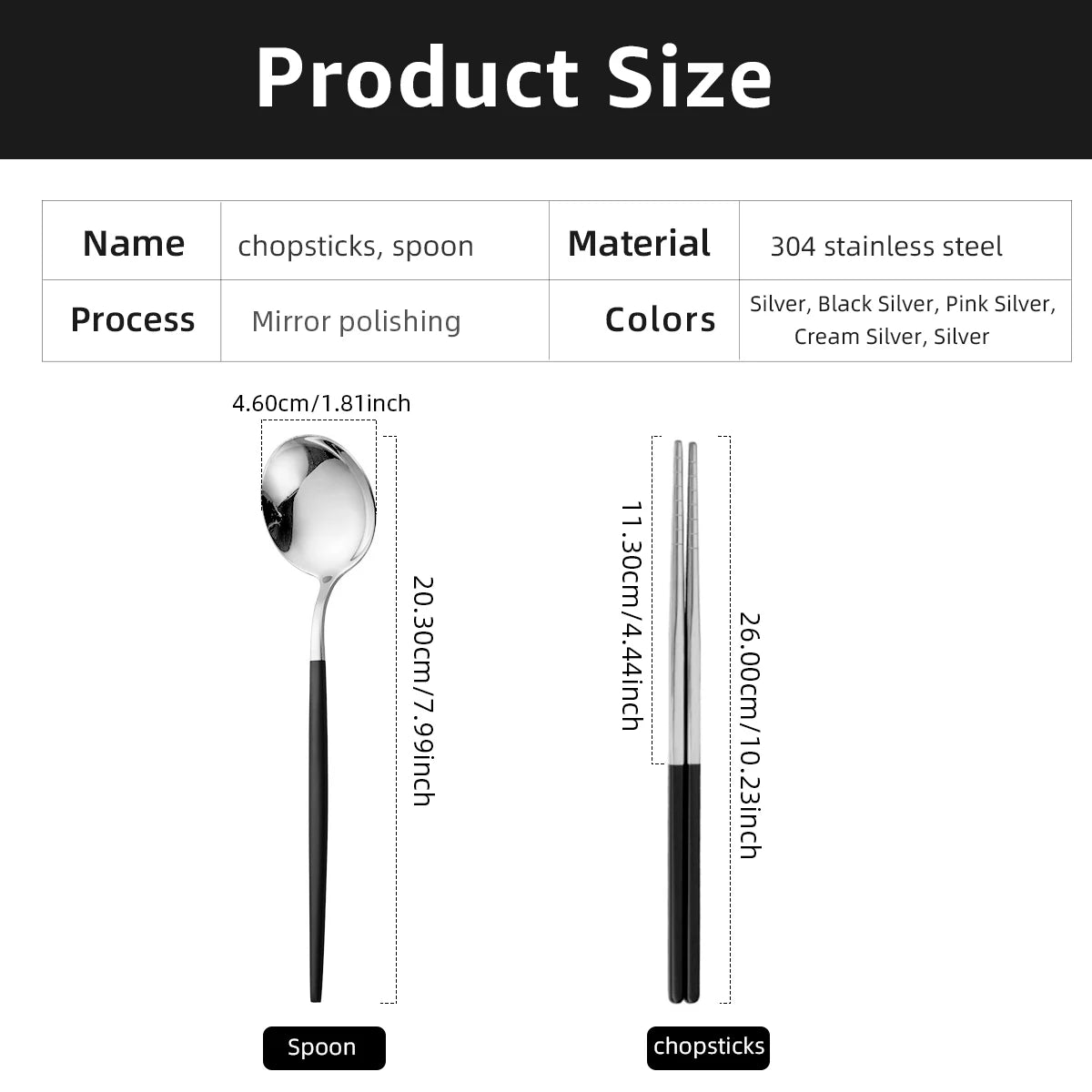 2pcs Stainless Steel Food Chopsticks Spoon Set Long Handle Flat Non-slip Chopsticks Dessert Spoons Dinnerware Set