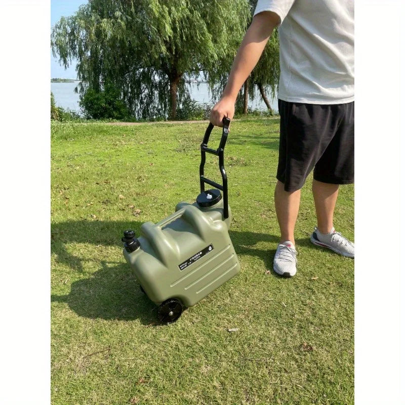 Camping outdoor PE bucket portable tie rod with wheels faucet large kettle car water storage tank