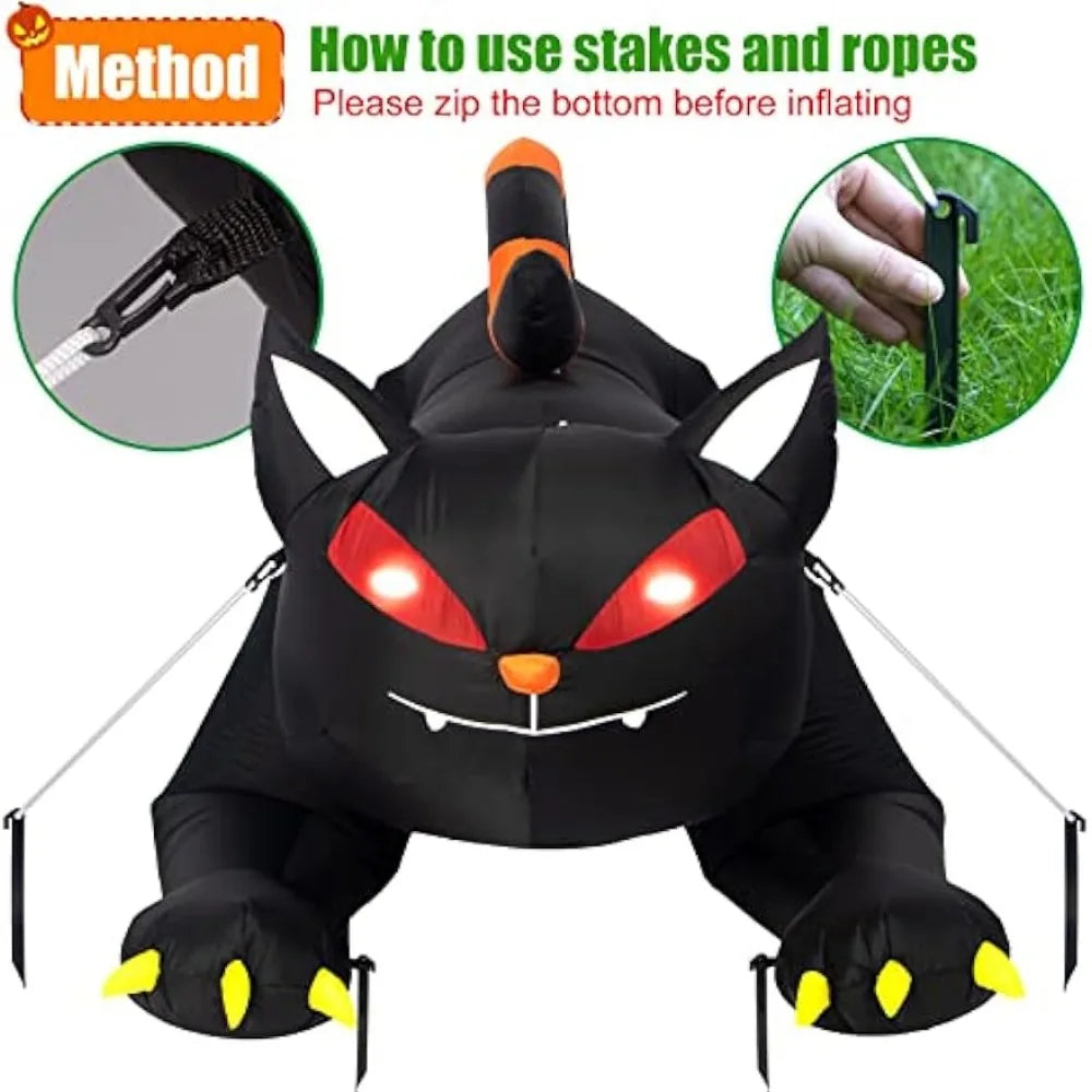 1.8M Black Cat  Halloween Inflatable Decoration Built-in LED Lights Inflatable Model Outdoor Ornament Party Garden Decor