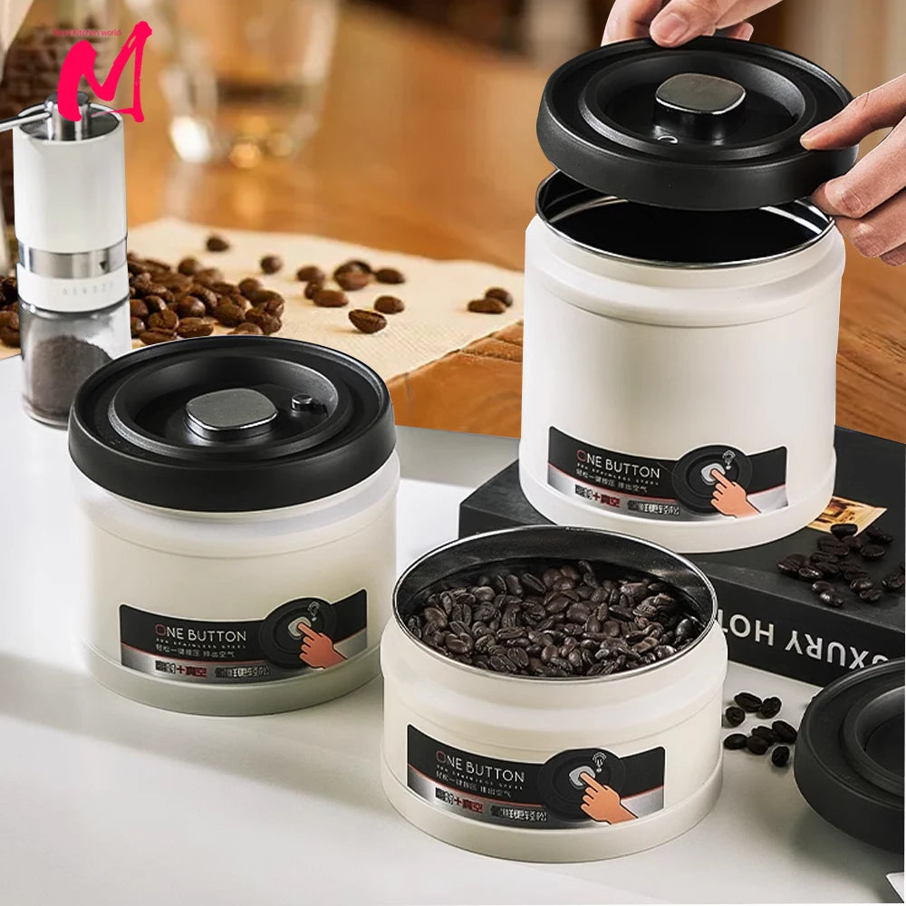 Stainless Steel Coffee Beans Vacuum Sealed Container Coffee Beans Storage Press Tank With Lid  Powder Tea Storage Jar