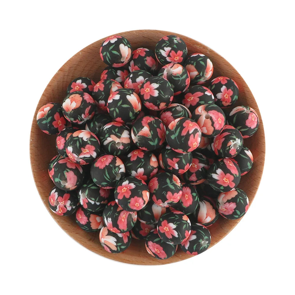 10Pcs/lot Printed Silicone Beads 15mm Round Leopard Terrazzo Dalmatian Camo Silicone Beads For Jewelry Making DIY Accessories
