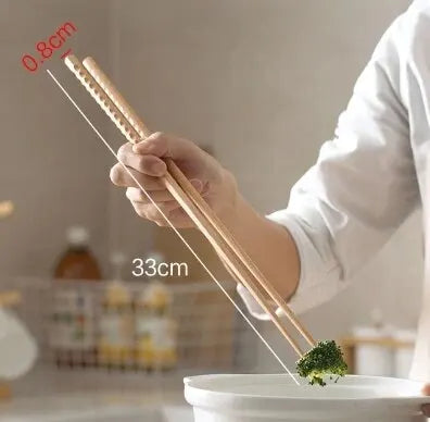 1Pair Long Hot Pot Fried Chopsticks Home Non-slip Lo Mein Chopsticks Kitchen Solid Wood For Cooking Hot Pot