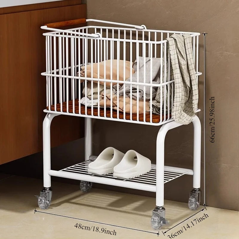Medieval Dirty Basket Bathroom Double Layer Clothes Storage Basket Toilet Mobile Laundry Basket Dirty Basket Cart Shelf