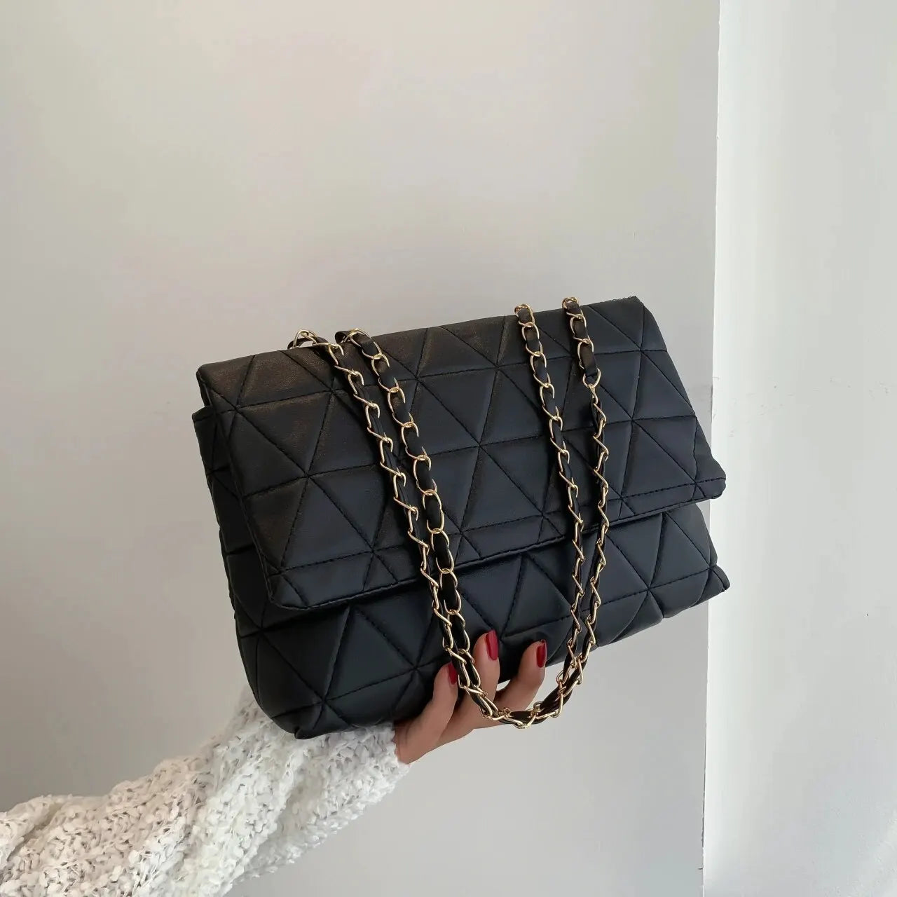 100% Polyurethane Solid Color Chain One-shoulder WOMEN'S Bag Versatile Sewing Small Square Bag Cross-body Bag