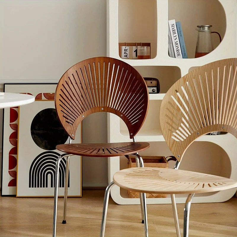 Nordic dining chair solid wood home coffee chair backrest retro dining table and chair simple guest negotiation casualshellchair