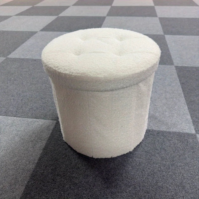 Creative Round Bucket Teddy Leather Stool Soft Fabric Ottoman Bench Home Makeup Chair with Storage