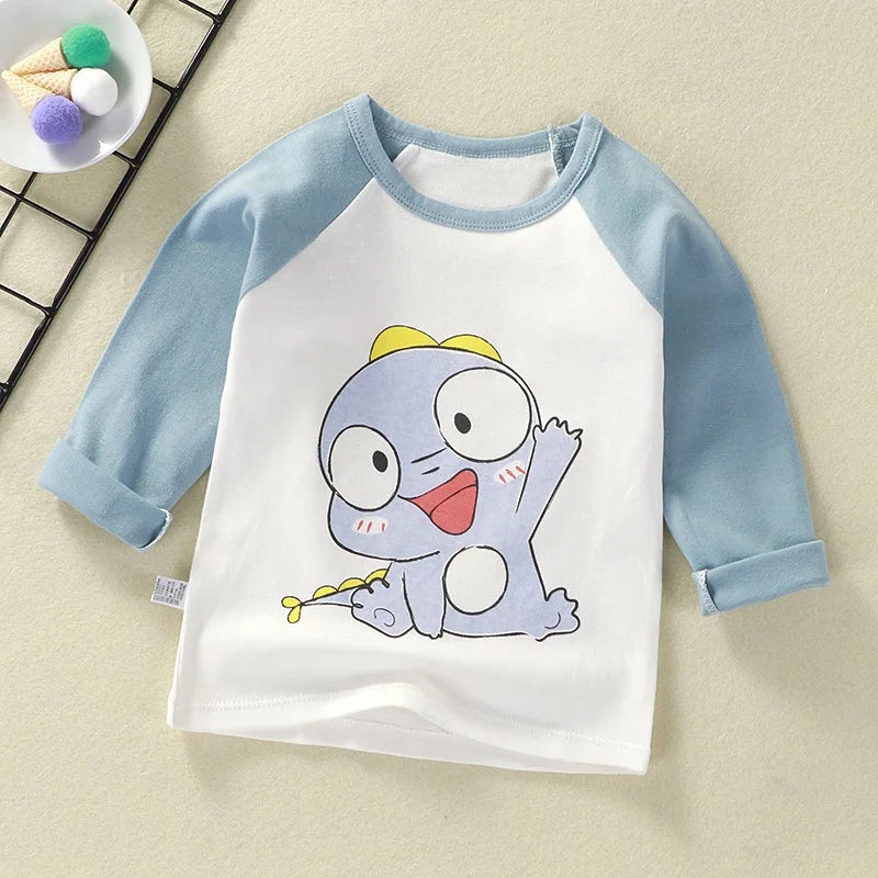Cartoon Kids Long Sleeve Tops Cute  Dinosaur Children T-shirt Spring Autumn Cotton Clothing Baby Bottoming Shirt