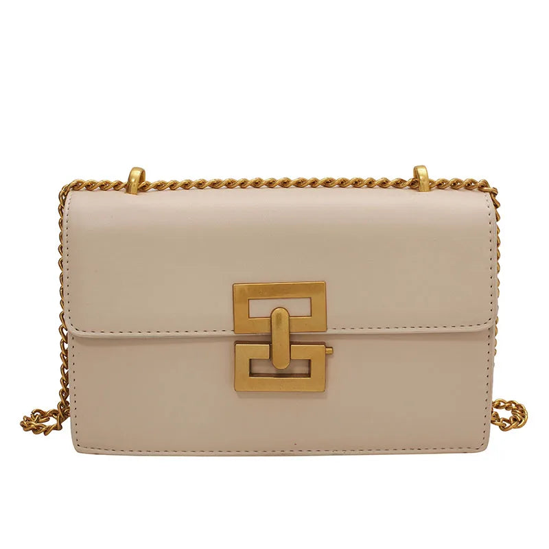1pcs ladies pure color pu chain shoulder bag fashion lock middle compartment square bag suitable for mobile phone wallet dating gift