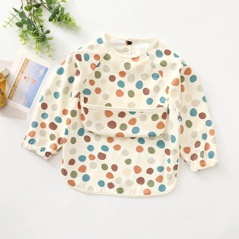 1PC Baby Long Sleeve PU Overalls Wear Waterproof Food Dirty Oil Feeding Suitable For Male And Female Children Bibs