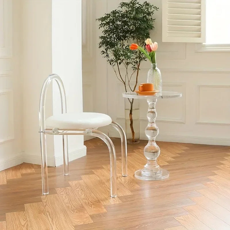 Acrylic vanity chair, white flannel transparent chair, bedroom, living room, office transparent vanity chair