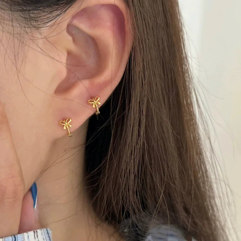 Vintage Silver Color Metal Bow-knot Chic Hoop Earrings