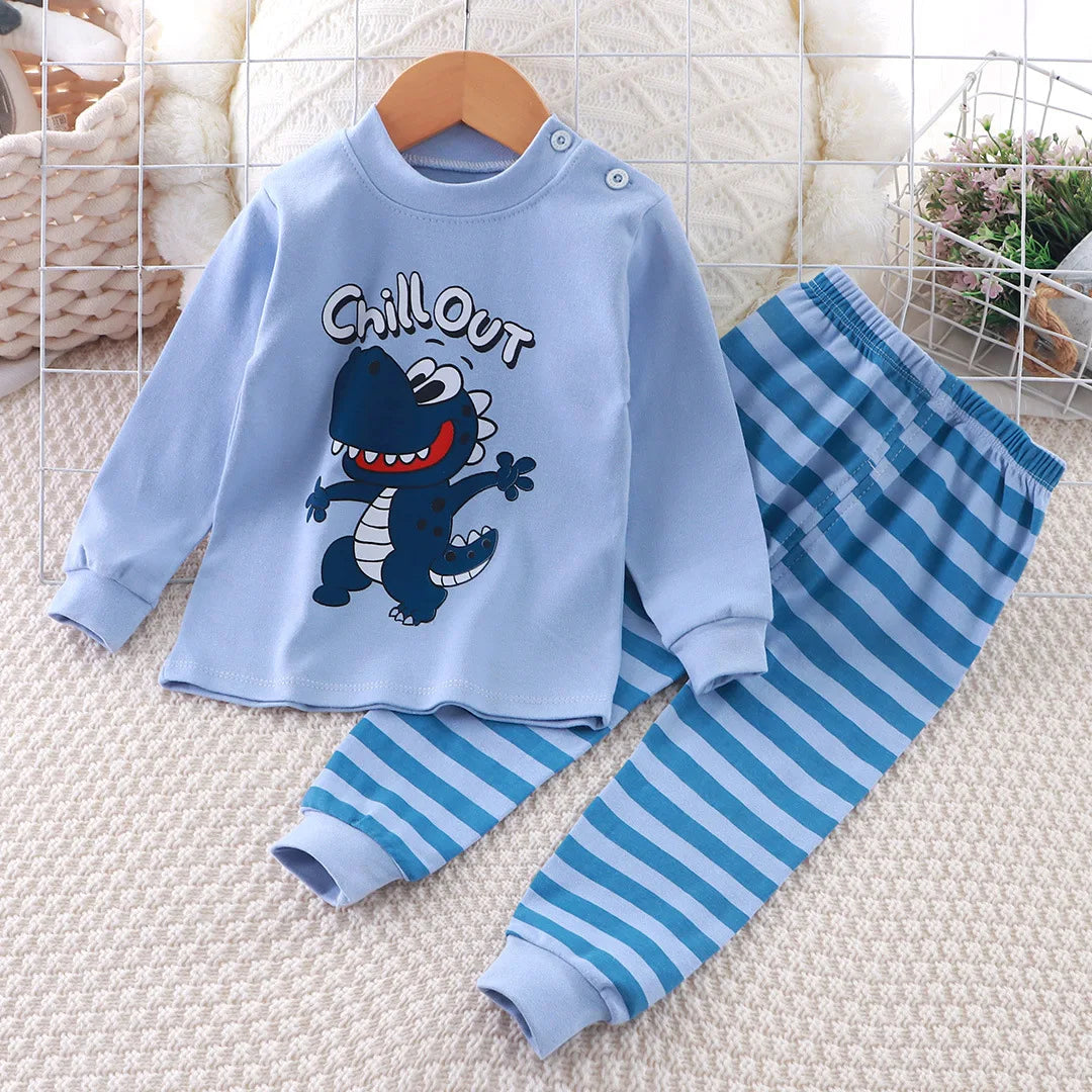 Baby Fall Clothes Cartoon Animal Sleepwear Children Pajamas Sets Unisex Kids Autumn Clothing Durable Soft Warm Comfort
