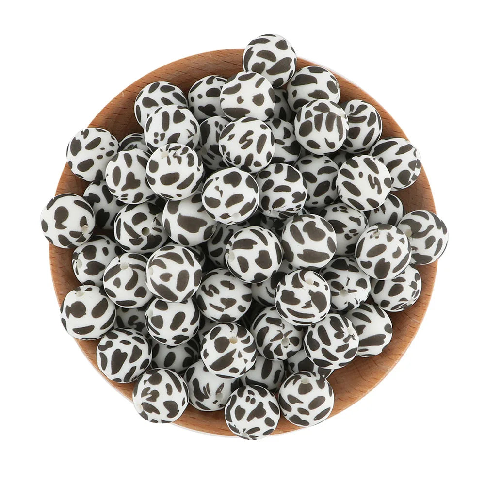 10Pcs/lot Printed Silicone Beads 15mm Round Leopard Terrazzo Dalmatian Camo Silicone Beads For Jewelry Making DIY Accessories