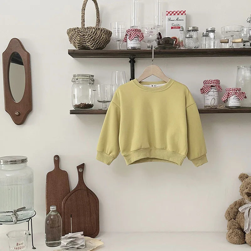 Children Autumn Toddler Boys Sweatshirts New Solid Color Kids Baby Girls Tops Round Neck Loose Simple Versatile Tops
