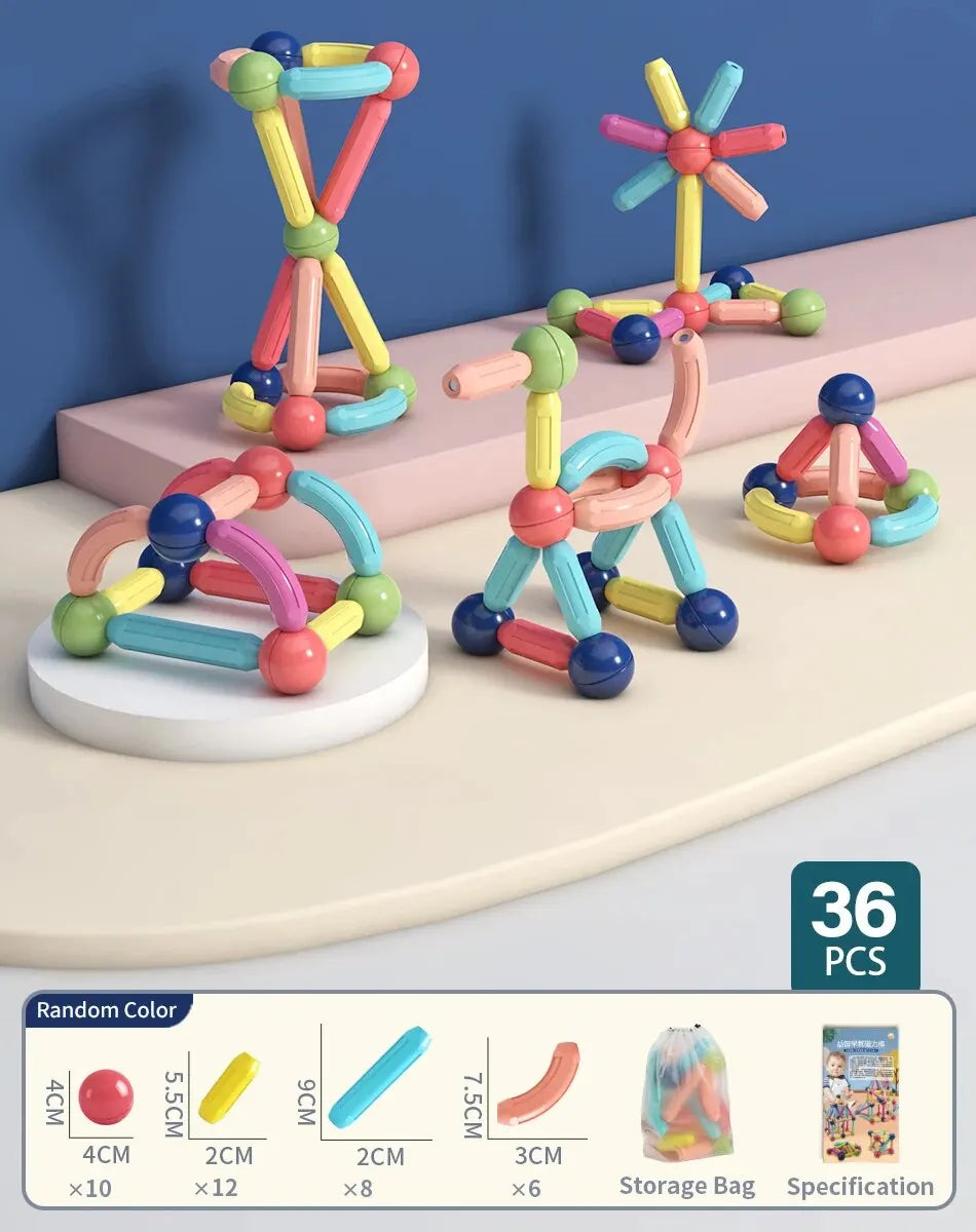 128PCS Magnetic Building Blocks Toy Magnetic Construction Set Magnet Ball Sticks Rod Games Montessori Educational Toys for Kids