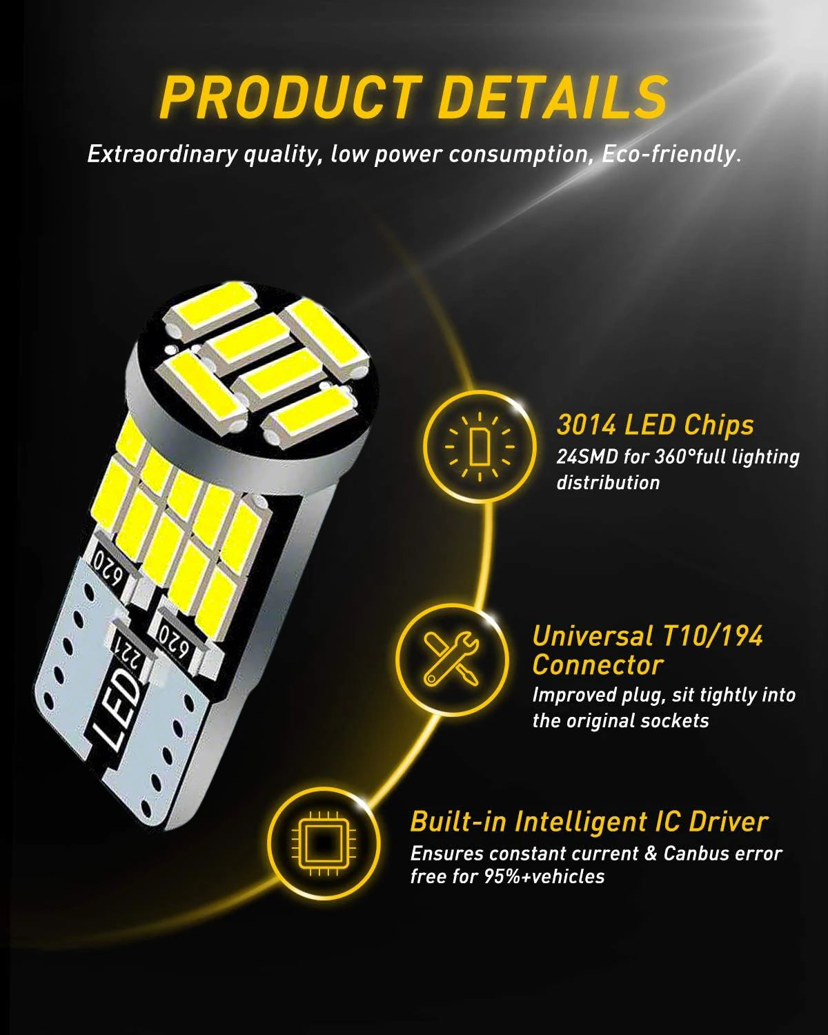 10-40PCS T10 W5W LED Bulb CANBUS No Error 12V 4014-26SMD 400LM 6500K Super Bright White Car Interior Dome Door Maps Trunk Lights