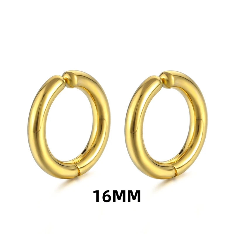 1 Pair Non-Piercing Fake Hoop Earrings For Women Men Classic Punk Stainless Steel Circle Hoops Clip Earring Without Hole Gifts ﻿