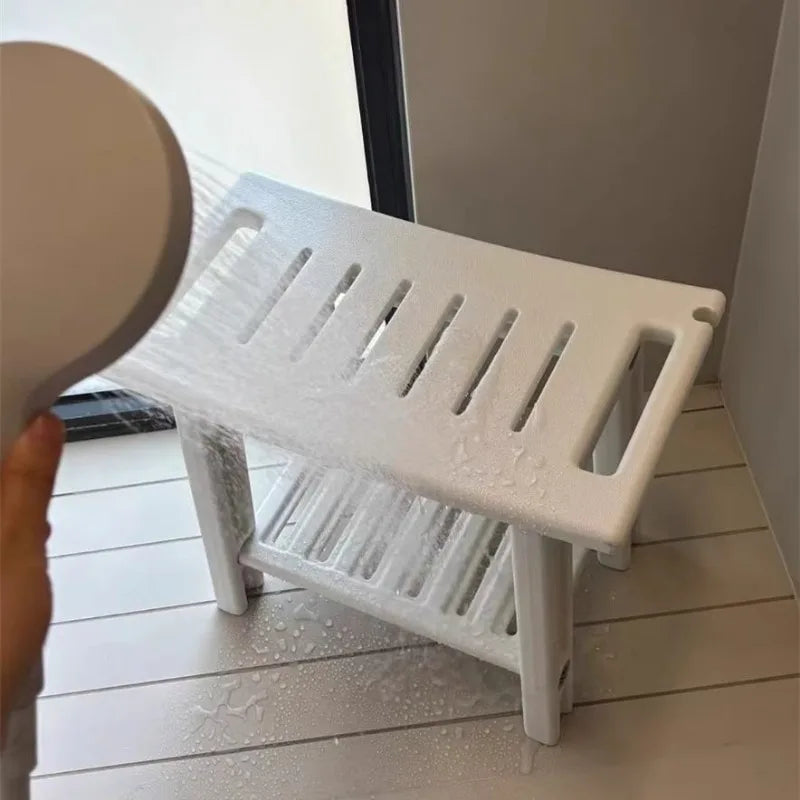 Bath bathroom stool elderly pregnant women shower stool storage household double bench non-slip plastic low stool