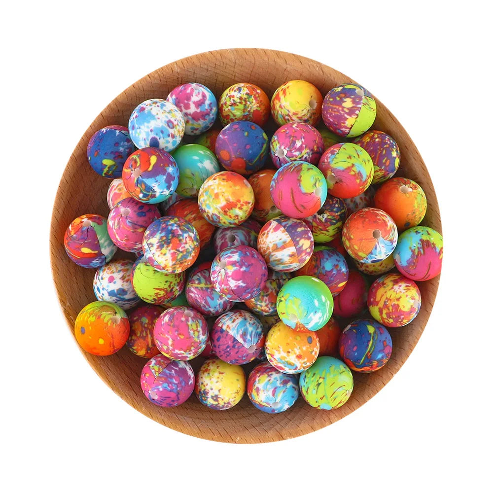 10Pcs/lot Printed Silicone Beads 15mm Round Leopard Terrazzo Dalmatian Camo Silicone Beads For Jewelry Making DIY Accessories