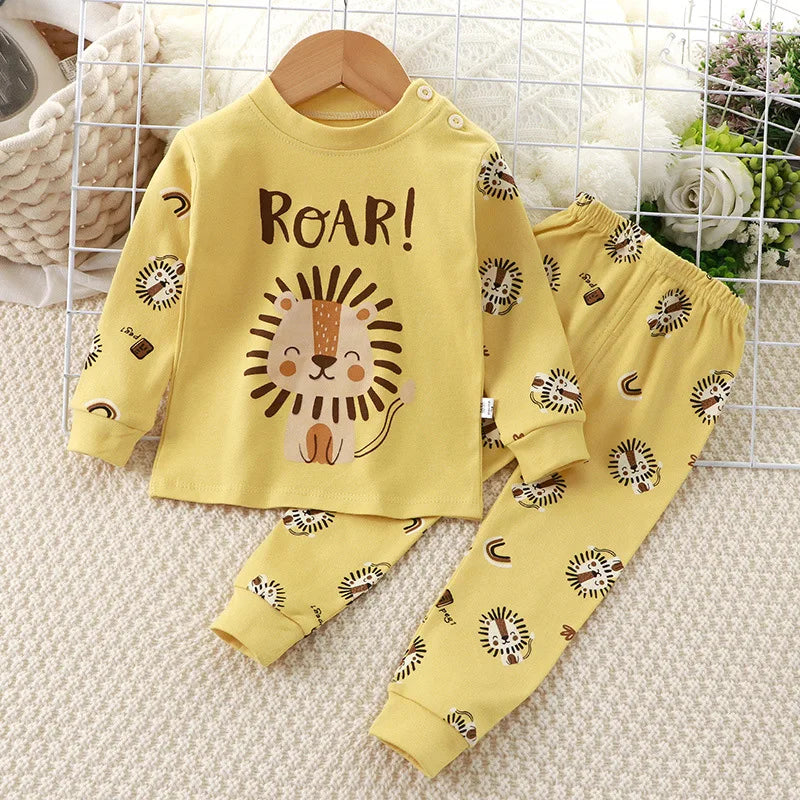 Baby Fall Clothes Cartoon Animal Sleepwear Children Pajamas Sets Unisex Kids Autumn Clothing Durable Soft Warm Comfort