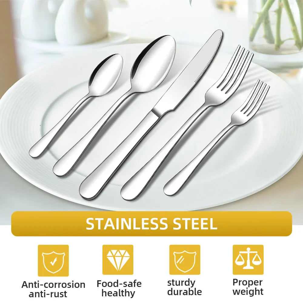 60Pcs Dinnerware Set Cutlery Set Stainless Steel Flatware Cake Fruit Fork Tea Spoon Kitchen Knife Fork Spoon Tableware Set