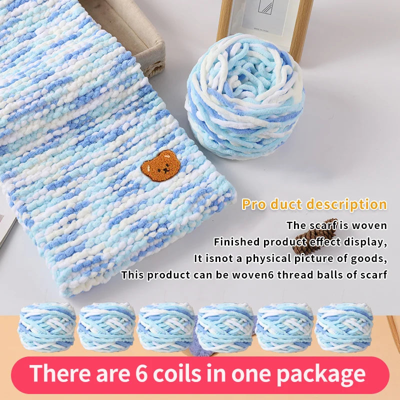 6 Thread Balls+1 Teddy Bear Jewelry Handmade Gift Woven Scarf Thread DIY Ice Stripe Thread Thick Yarn Ball